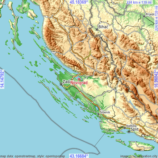 Topographic map of Novigrad