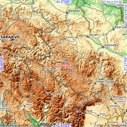 Topographic map of Nova Varoš