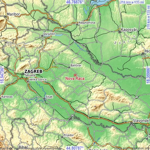 Topographic map of Nova Rača