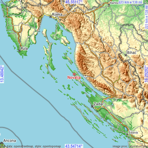 Topographic map of Novalja