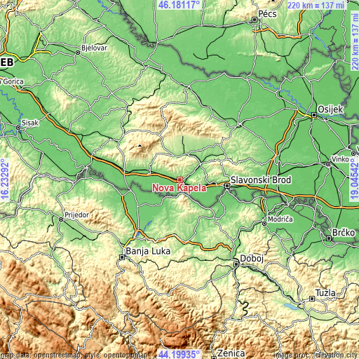 Topographic map of Nova Kapela