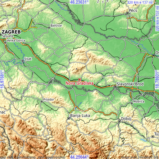 Topographic map of Nova Gradiška