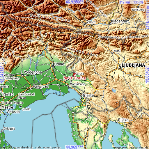 Topographic map of Nova Gorica