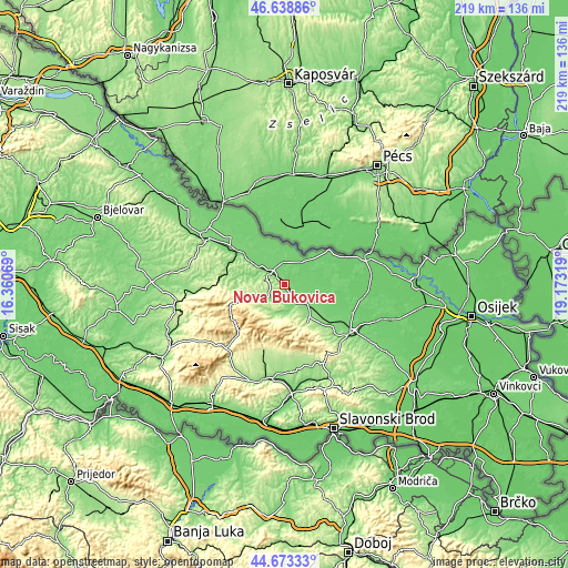 Topographic map of Nova Bukovica
