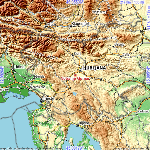 Topographic map of Notranje Gorice