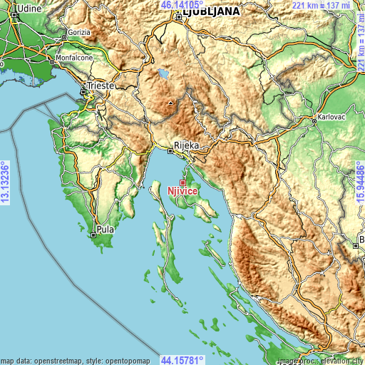 Topographic map of Njivice