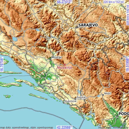 Topographic map of Nevesinje