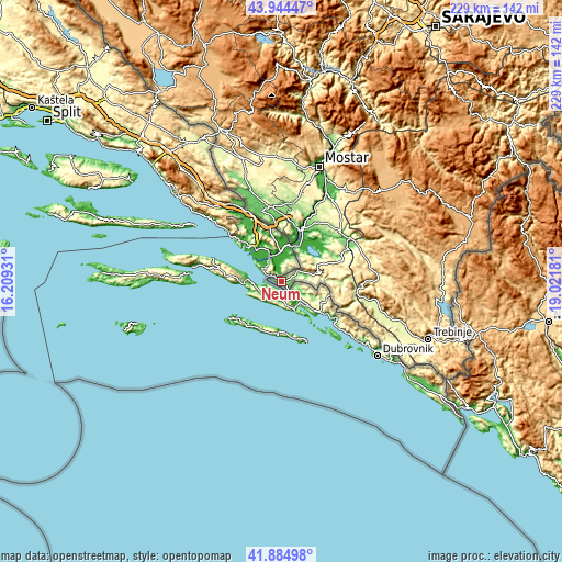 Topographic map of Neum