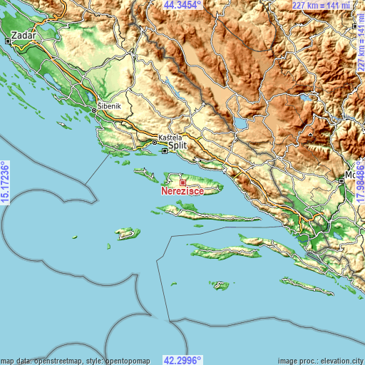 Topographic map of Nerežišće