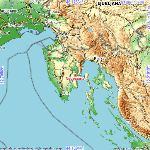 Topographic map of Nedeščina