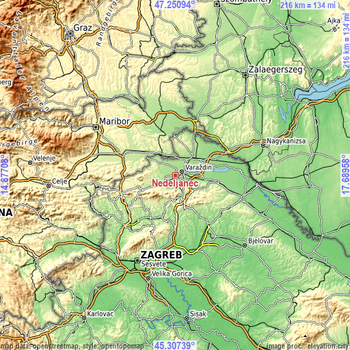 Topographic map of Nedeljanec