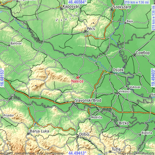 Topographic map of Našice
