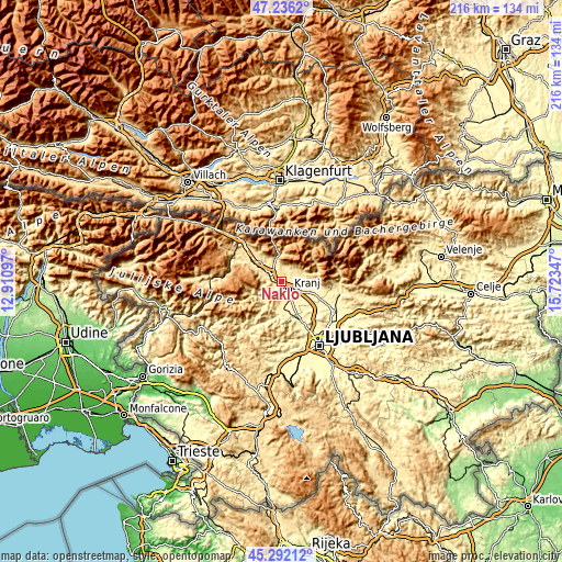 Topographic map of Naklo