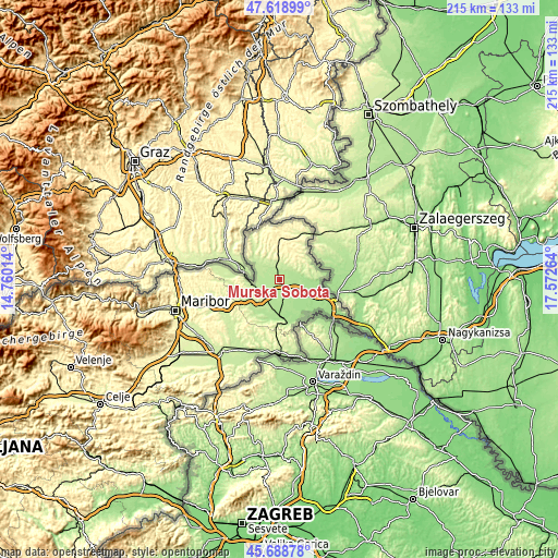 Topographic map of Murska Sobota