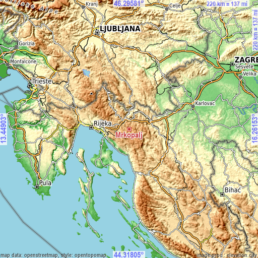 Topographic map of Mrkopalj