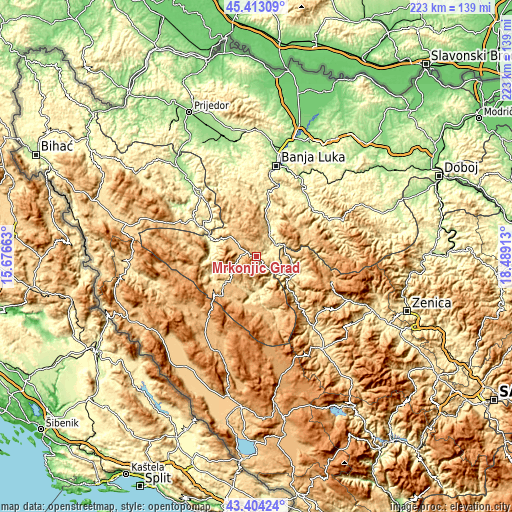 Topographic map of Mrkonjić Grad