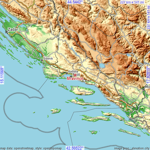 Topographic map of Mravince