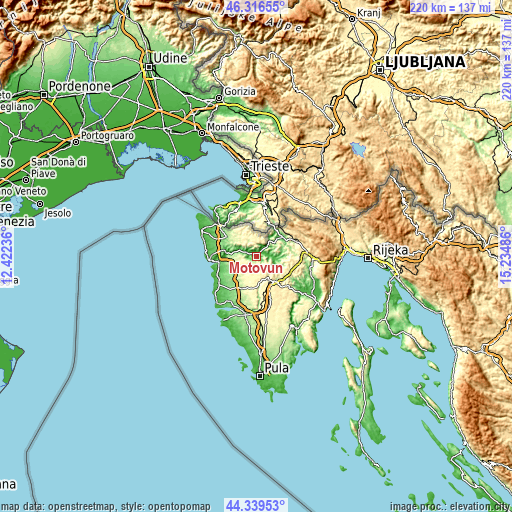 Topographic map of Motovun