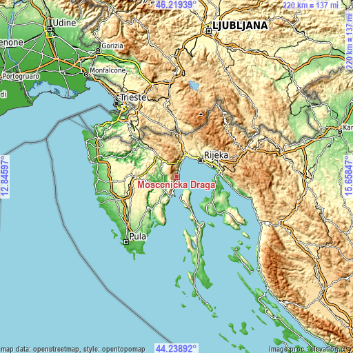 Topographic map of Mošćenička Draga