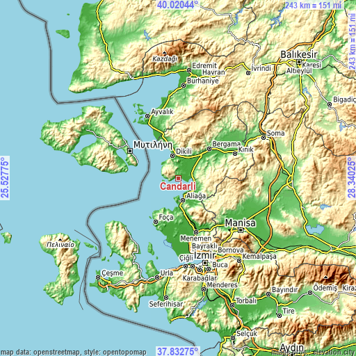 Topographic map of Çandarlı