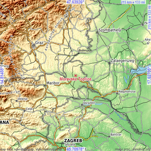 Topographic map of Moravske Toplice