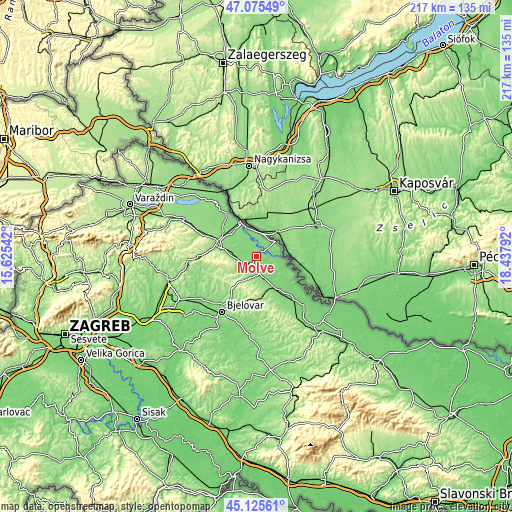 Topographic map of Molve