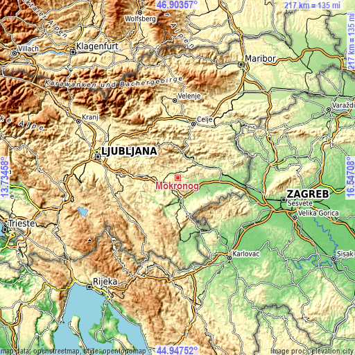 Topographic map of Mokronog