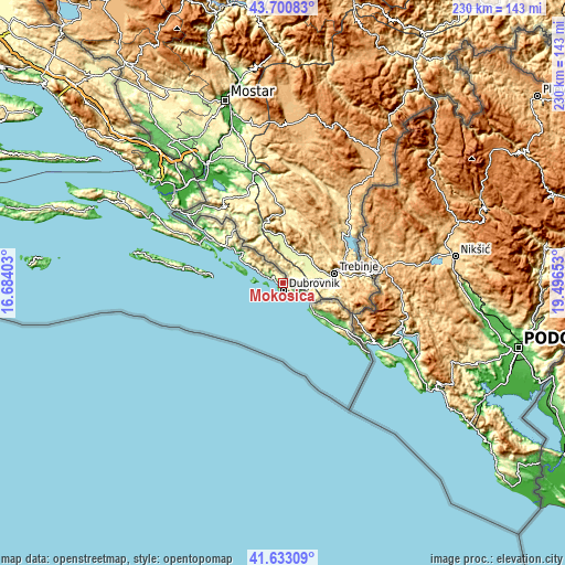 Topographic map of Mokošica