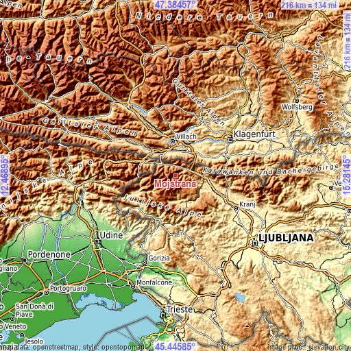 Topographic map of Mojstrana