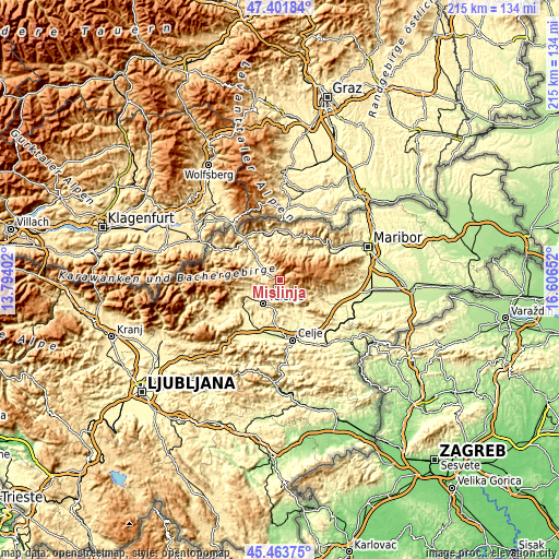 Topographic map of Mislinja