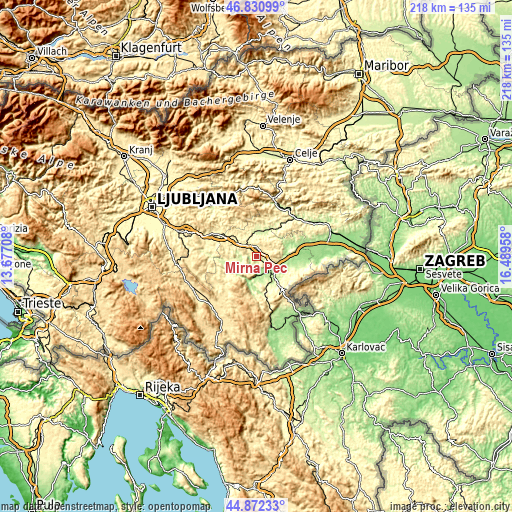 Topographic map of Mirna Peč