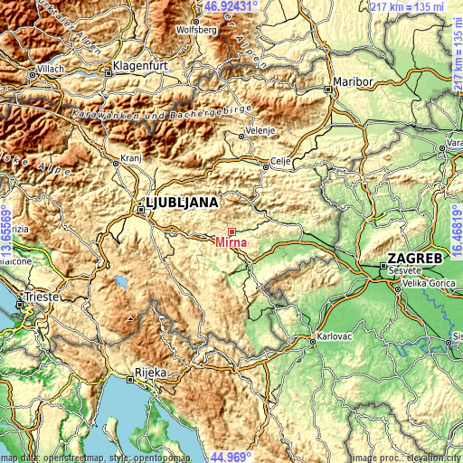 Topographic map of Mirna