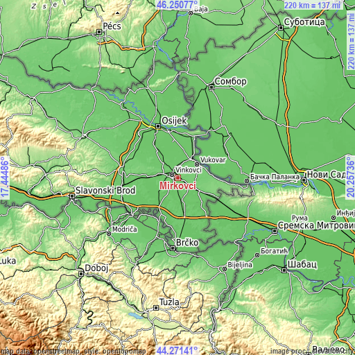 Topographic map of Mirkovci