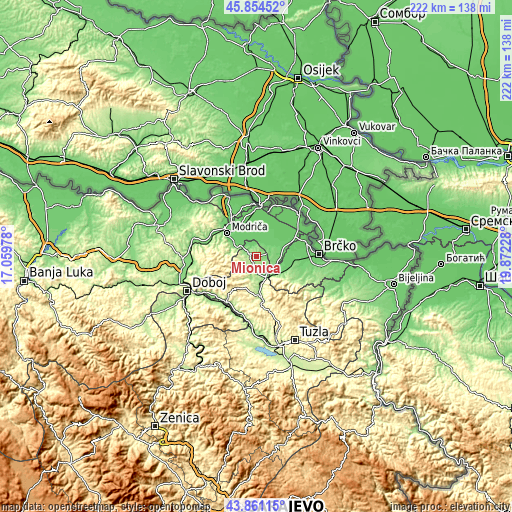 Topographic map of Mionica