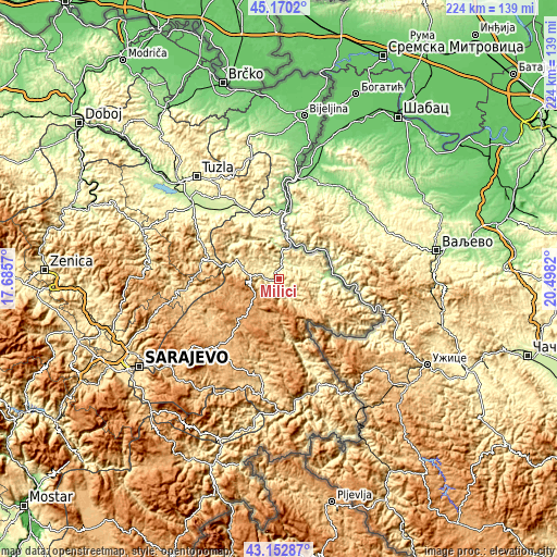Topographic map of Milići