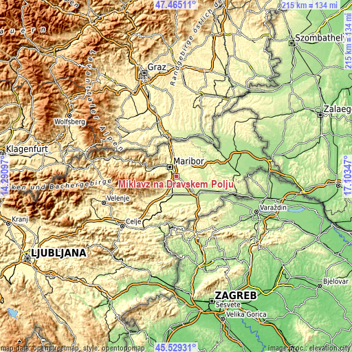 Topographic map of Miklavž na Dravskem Polju