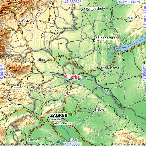 Topographic map of Mihovljan