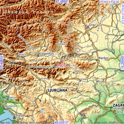 Topographic map of Mežica