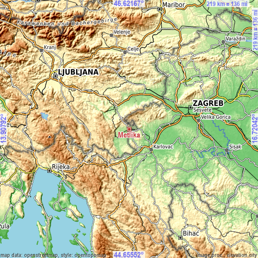 Topographic map of Metlika