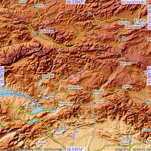 Topographic map of Çan
