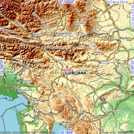 Topographic map of Mengeš