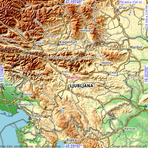 Topographic map of Mekinje
