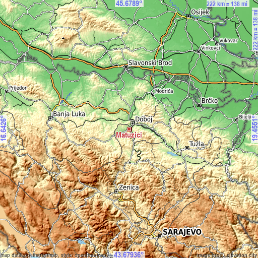 Topographic map of Matuzići