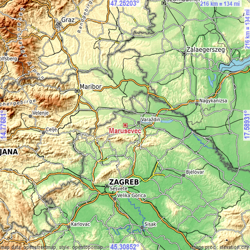 Topographic map of Maruševec