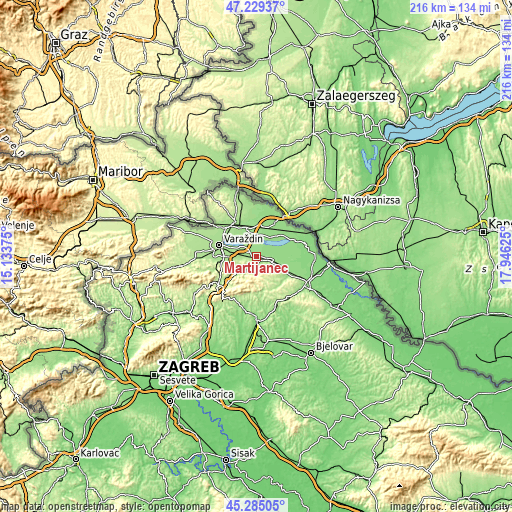 Topographic map of Martijanec