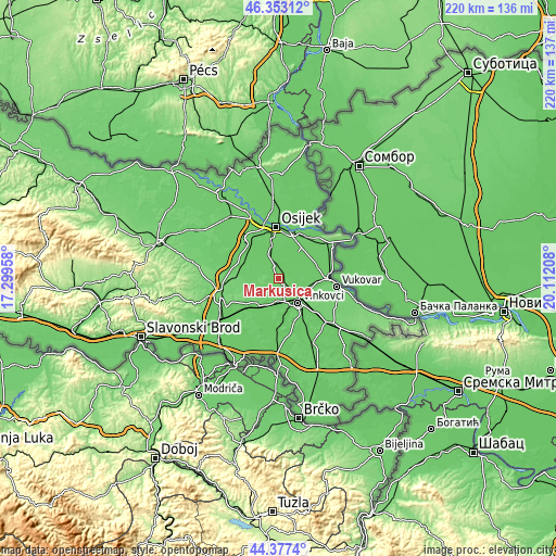 Topographic map of Markušica