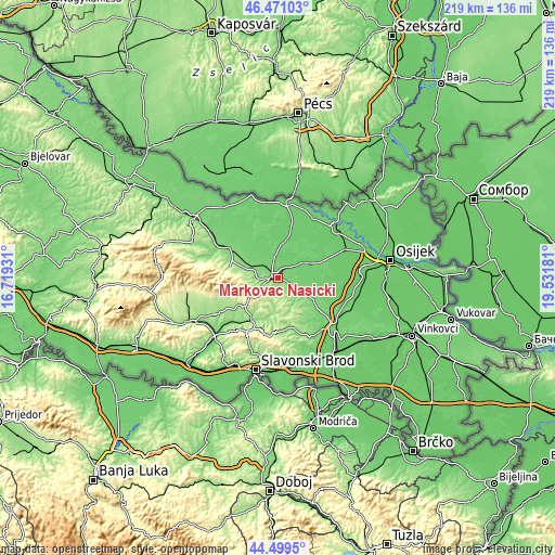 Topographic map of Markovac Našički