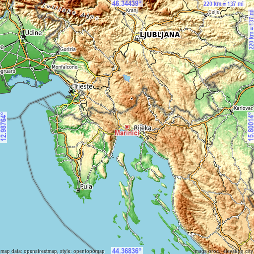 Topographic map of Marinići