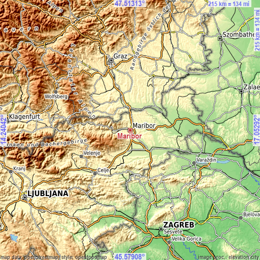 Topographic map of Maribor