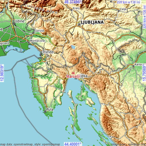 Topographic map of Marčelji